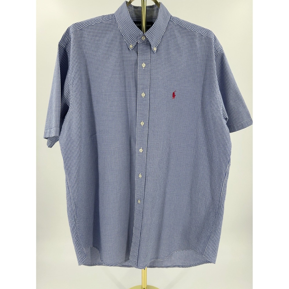 Ralph Lauren Blake Mens Large Blue Gingham Short Sleeve Cotton Button Down Shirt